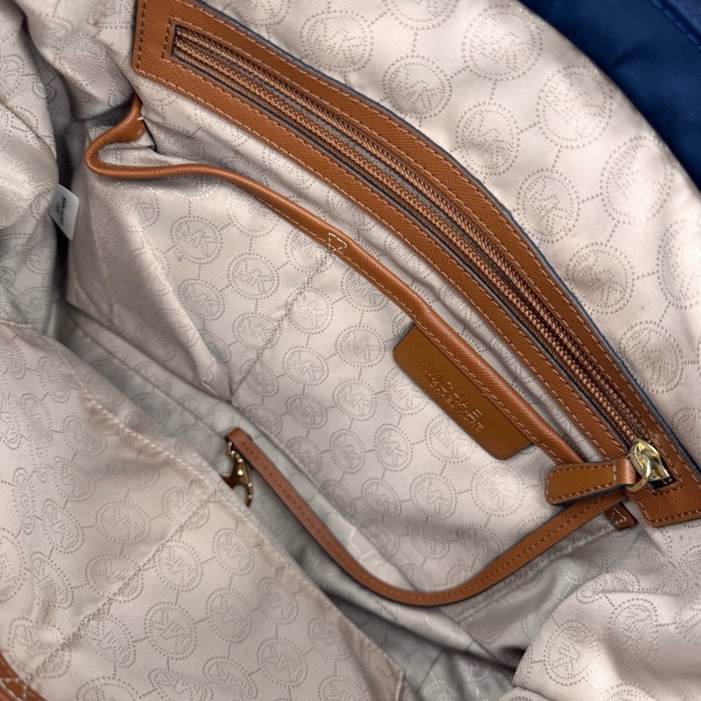 Michael Kors Kempton Navy Blue Nylon Brown Leather Tote HandBag Retail $138 - Picture 6 of 10